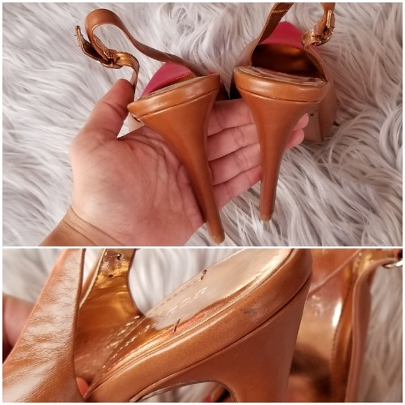 BCBG Pimone Pink/Brown Sling Back Leather Heels 6 - Picture 6 of 8